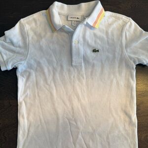 Lacoste white Polo with Pastel Stripe Collar